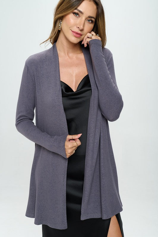 Renee C. Women's Brushed Knit Draped Cardigan with Cashmere Feel in Dark Cement