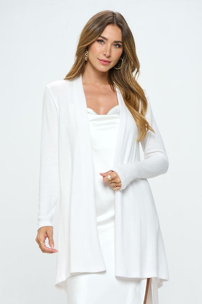 Renee C. Women's Brushed Knit Draped Cardigan with Cashmere Feel in Ivory