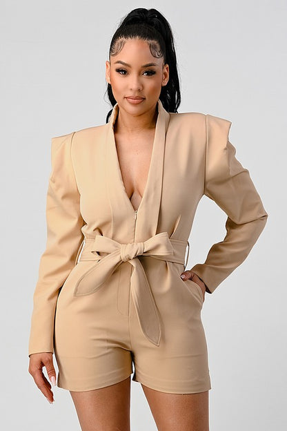 ATHINA Belter Khaki Business Casual Blazer Romper