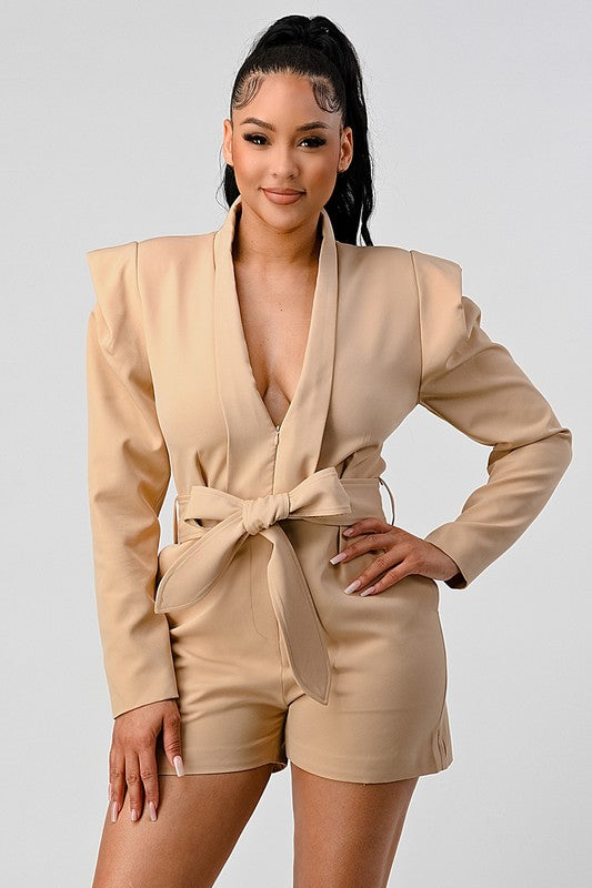 ATHINA Belter Khaki Business Casual Blazer Romper