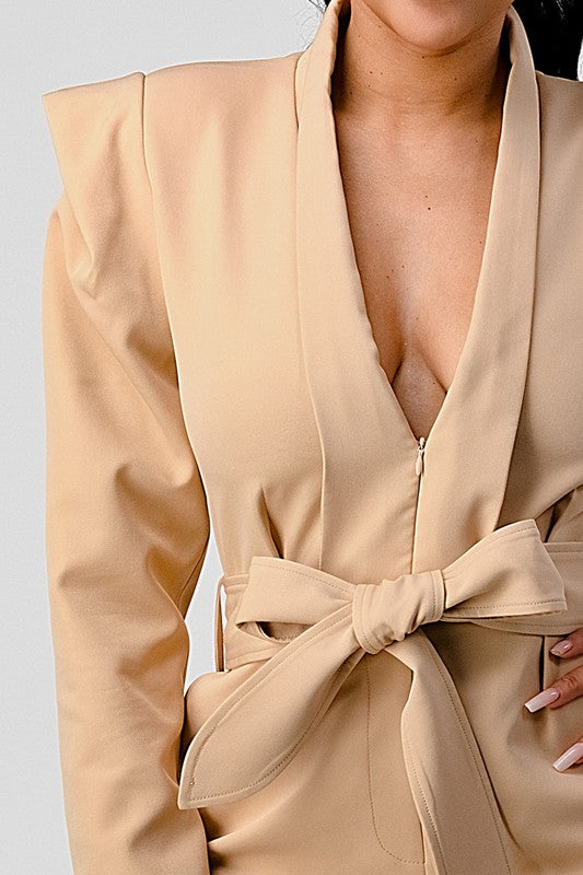 ATHINA Belter Khaki Business Casual Blazer Romper