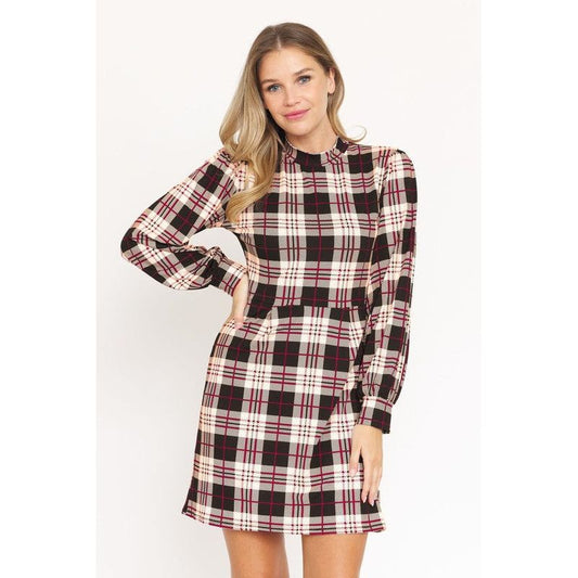 EG FASHION High Neck Plaid Sheath Dress