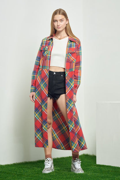 JADE BY JANE Red Plaid Midi Belted Shirt Dress