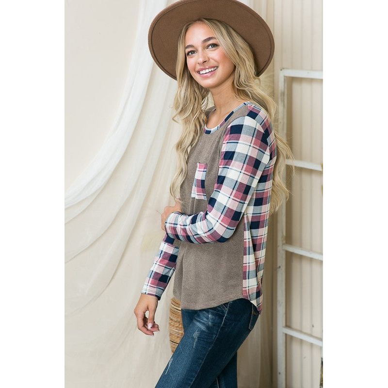 ORANGE FARM CLOTHING Plaid Print Contrast Pullover