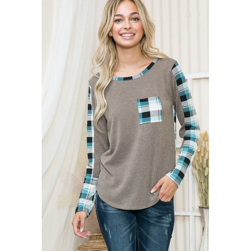 ORANGE FARM CLOTHING Plaid Print Contrast Pullover