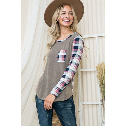 ORANGE FARM CLOTHING Plaid Print Contrast Pullover