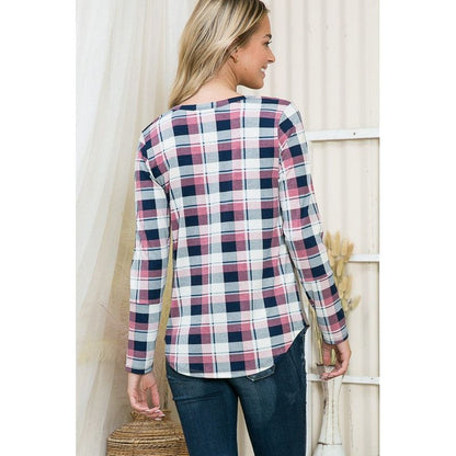 ORANGE FARM CLOTHING Plaid Print Contrast Pullover