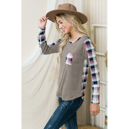 ORANGE FARM CLOTHING Plaid Print Contrast Pullover