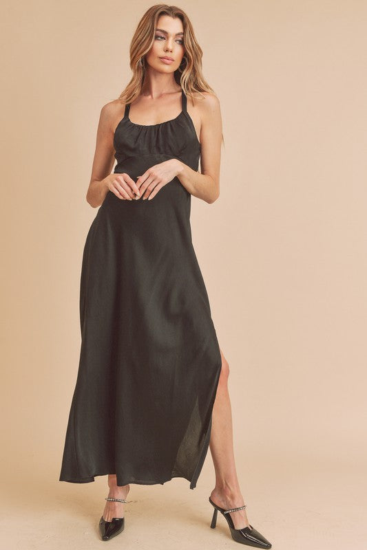 AEMI & Co. Elegant Backless Dress with High Side Split - Mae Dress