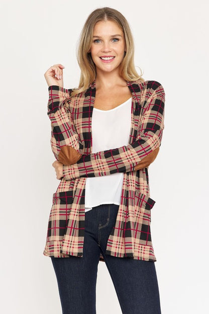 EG FASHION Plus-size Plaid Contrast Elbow Patch Cardigan