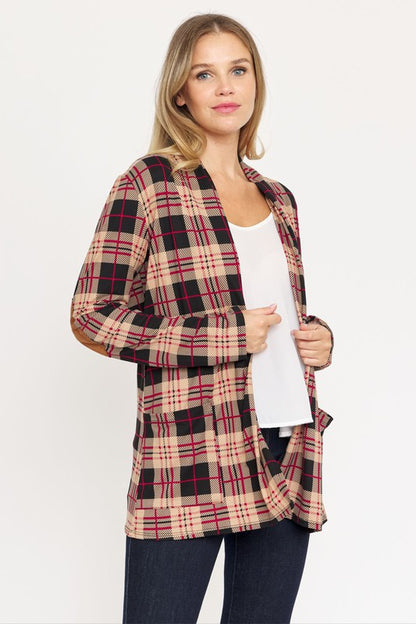 EG FASHION Plus-size Plaid Contrast Elbow Patch Cardigan