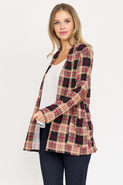 EG FASHION Plaid Contrast Elbow Patch Cardigan