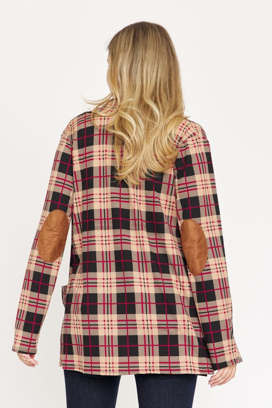 EG FASHION Plaid Contrast Elbow Patch Cardigan