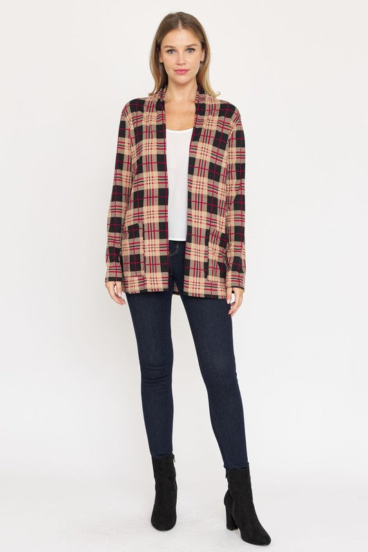 EG FASHION Plus-size Plaid Contrast Elbow Patch Cardigan