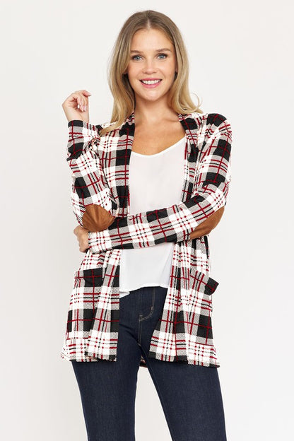 EG FASHION Plaid Contrast Elbow Patch Cardigan