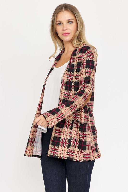 EG FASHION Plus-size Plaid Contrast Elbow Patch Cardigan