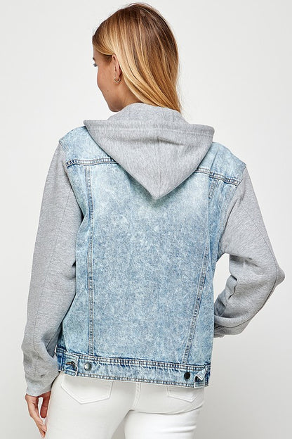 BLUE AGE Women's Light Blue Denim Jacket with Fleece Hoodies