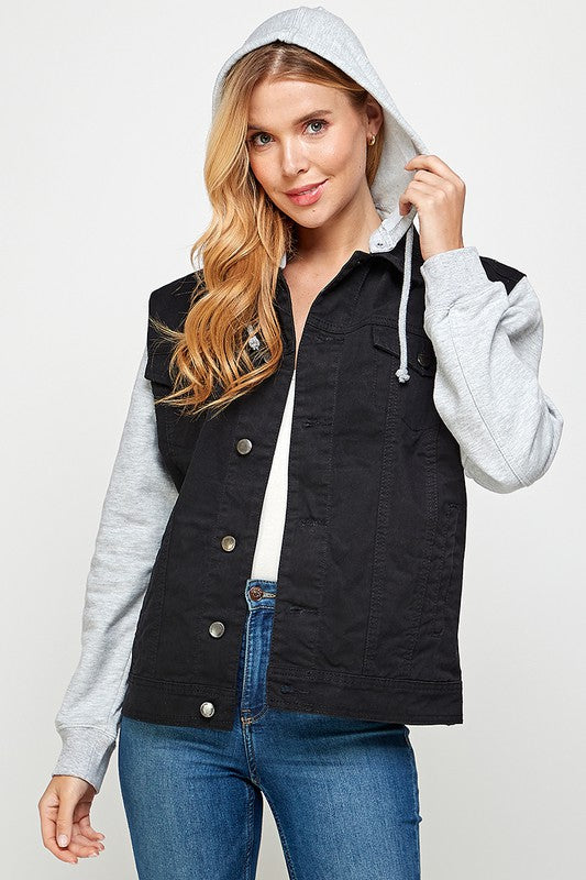 BLUE AGE Button-up Denim Jacket with Fleece Hoodies