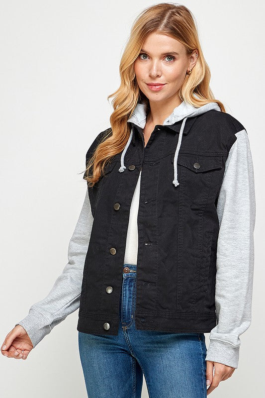 BLUE AGE Button-up Denim Jacket with Fleece Hoodies