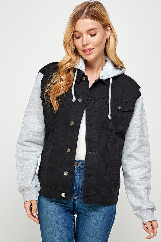 BLUE AGE Button-up Denim Jacket with Fleece Hoodies