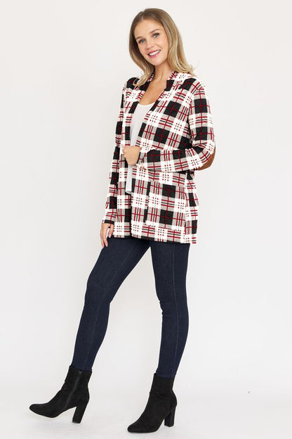 EG FASHION Plus-size Plaid Contrast Elbow Patch Cardigan