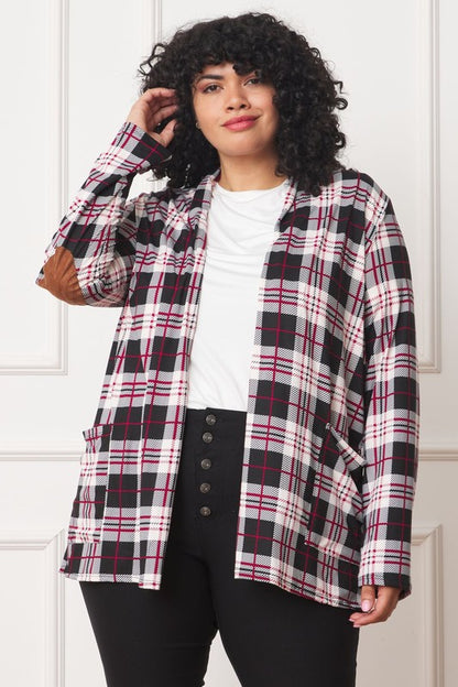 EG FASHION Plus-size Plaid Contrast Elbow Patch Cardigan