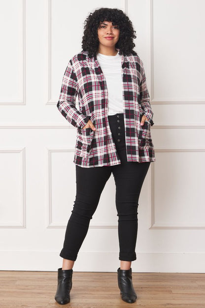 EG FASHION Plus-size Plaid Contrast Elbow Patch Cardigan