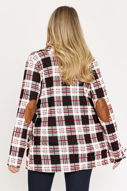 EG FASHION Plus-size Plaid Contrast Elbow Patch Cardigan