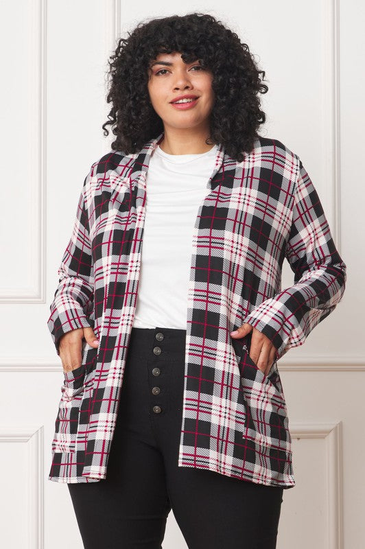 EG FASHION Plus-size Plaid Contrast Elbow Patch Cardigan