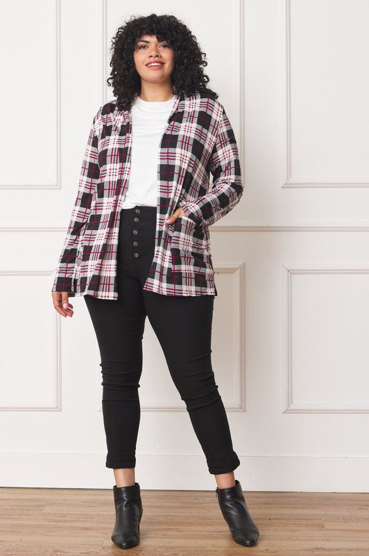 EG FASHION Plus-size Plaid Contrast Elbow Patch Cardigan