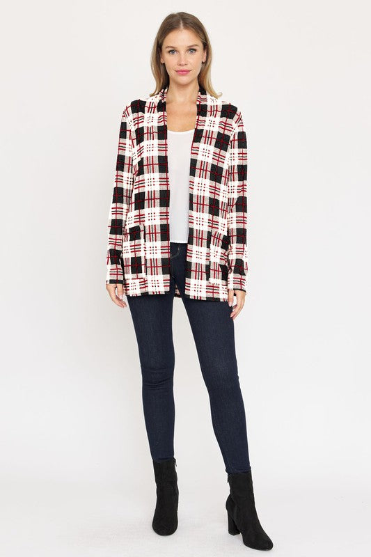 EG FASHION Plus-size Plaid Contrast Elbow Patch Cardigan