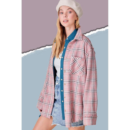 LA MIEL Women's Plaid Button-down Long Sleeves Shirt-Emmy Shirt