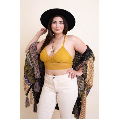 Plus Size Ribbed Lace Boho Racerback Bralette