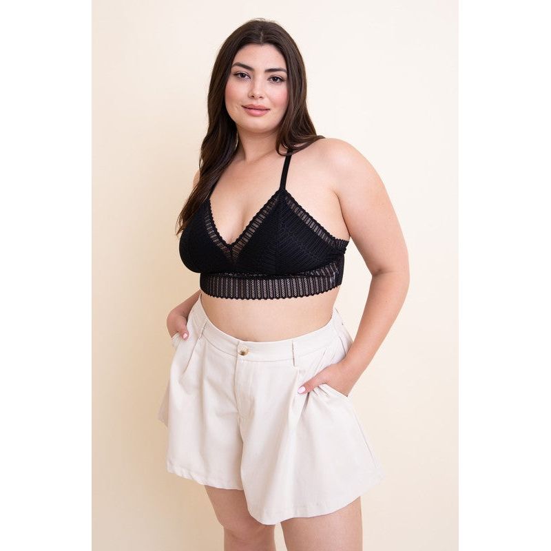 Plus Size Ribbed Lace Boho Racerback Bralette