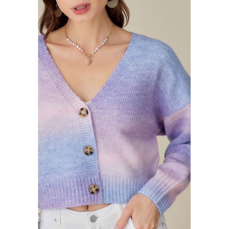 MUSTARD SEED Lavender Ombre Button Down Knit Cardigan Sweater