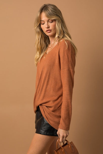 GILLI Long Sleeve V-Neck Draped Sweater Blouse