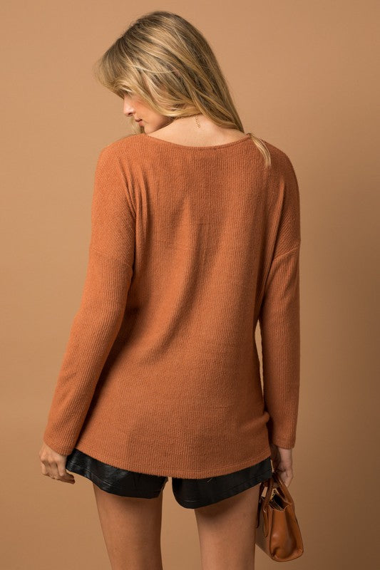 GILLI Long Sleeve V-Neck Draped Sweater Blouse