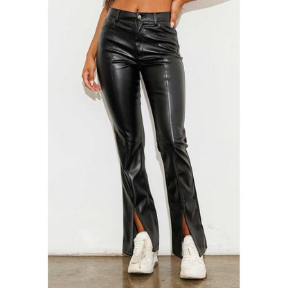 VIBRANT M.I.U. Vegan Leather Front Slit Bootcut