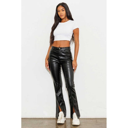 VIBRANT M.I.U. Vegan Leather Front Slit Bootcut