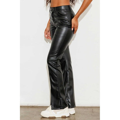 VIBRANT M.I.U. Vegan Leather Front Slit Bootcut