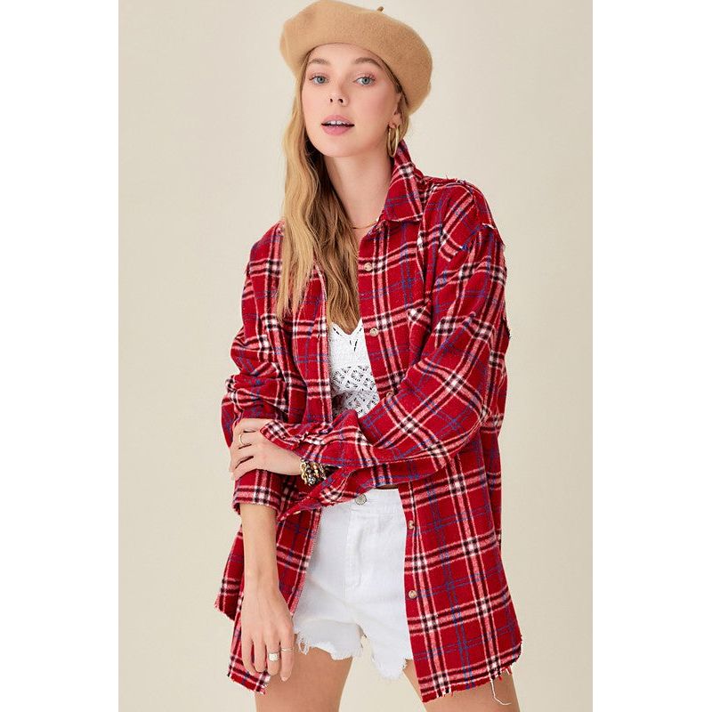 LA MIEL Women's Plaid Button-down Long Sleeves Shirt-Emmy Shirt