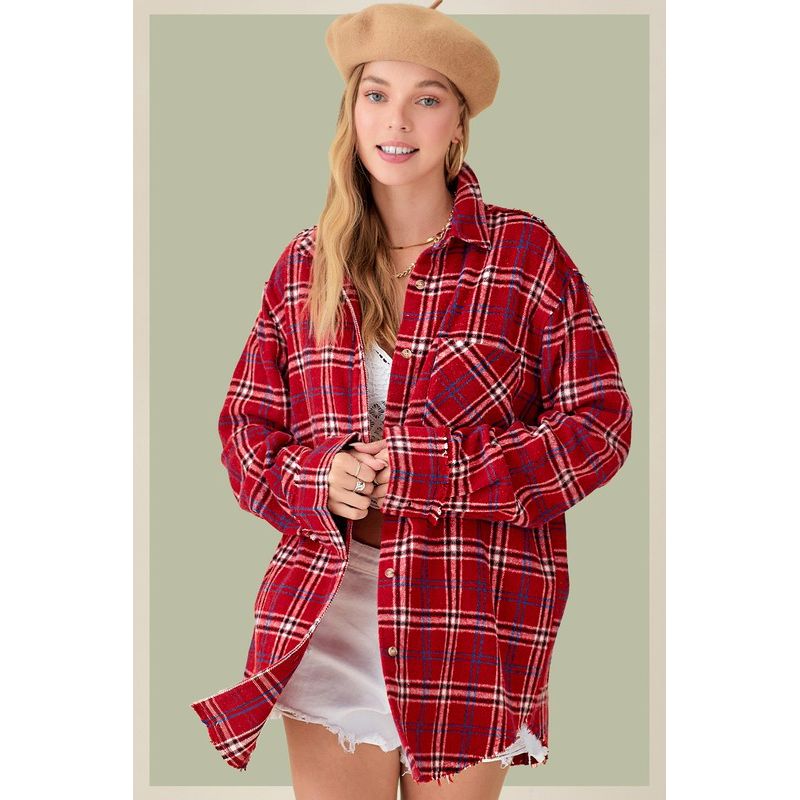 LA MIEL Women's Plaid Button-down Long Sleeves Shirt-Emmy Shirt