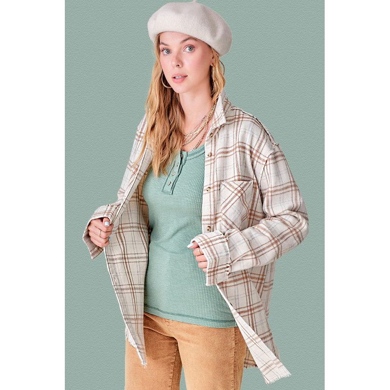 LA MIEL Women's Plaid Button-down Long Sleeves Shirt-Emmy Shirt