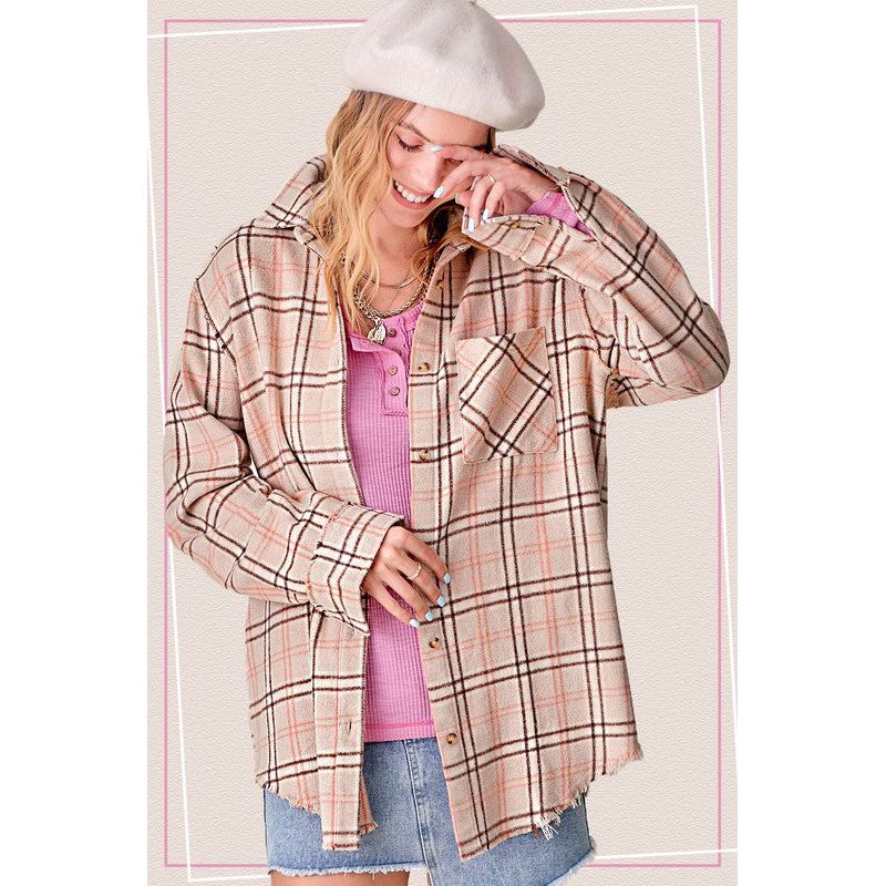 LA MIEL Women's Plaid Button-down Long Sleeves Shirt-Emmy Shirt