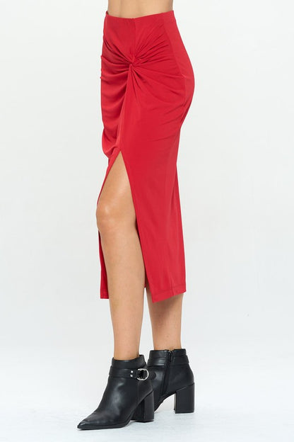 RENEE C. Midi Skirt with Front Knot and Slit