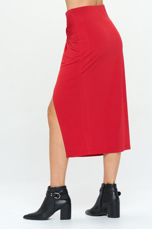 RENEE C. Midi Skirt with Front Knot and Slit