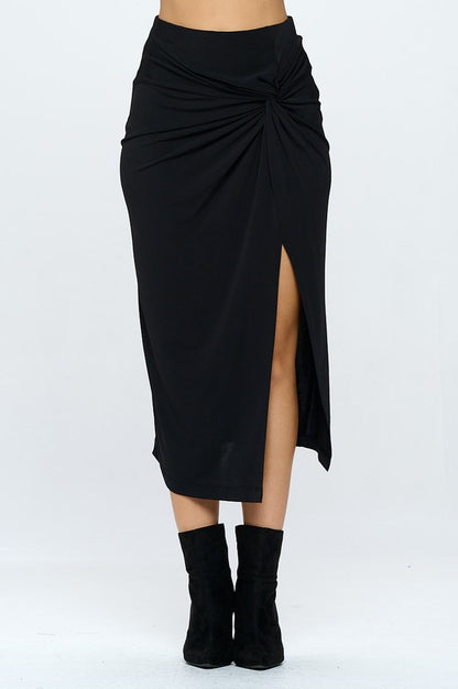 RENEE C. Midi Skirt with Front Knot and Slit