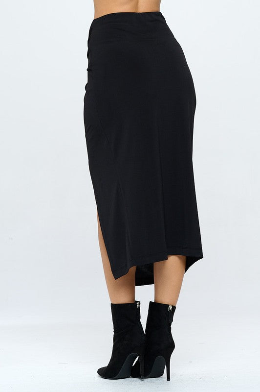 RENEE C. Midi Skirt with Front Knot and Slit