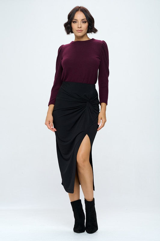 RENEE C. Midi Skirt with Front Knot and Slit