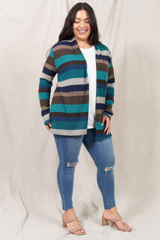 EG FASHION Stripe Elbow Patch Cardigan